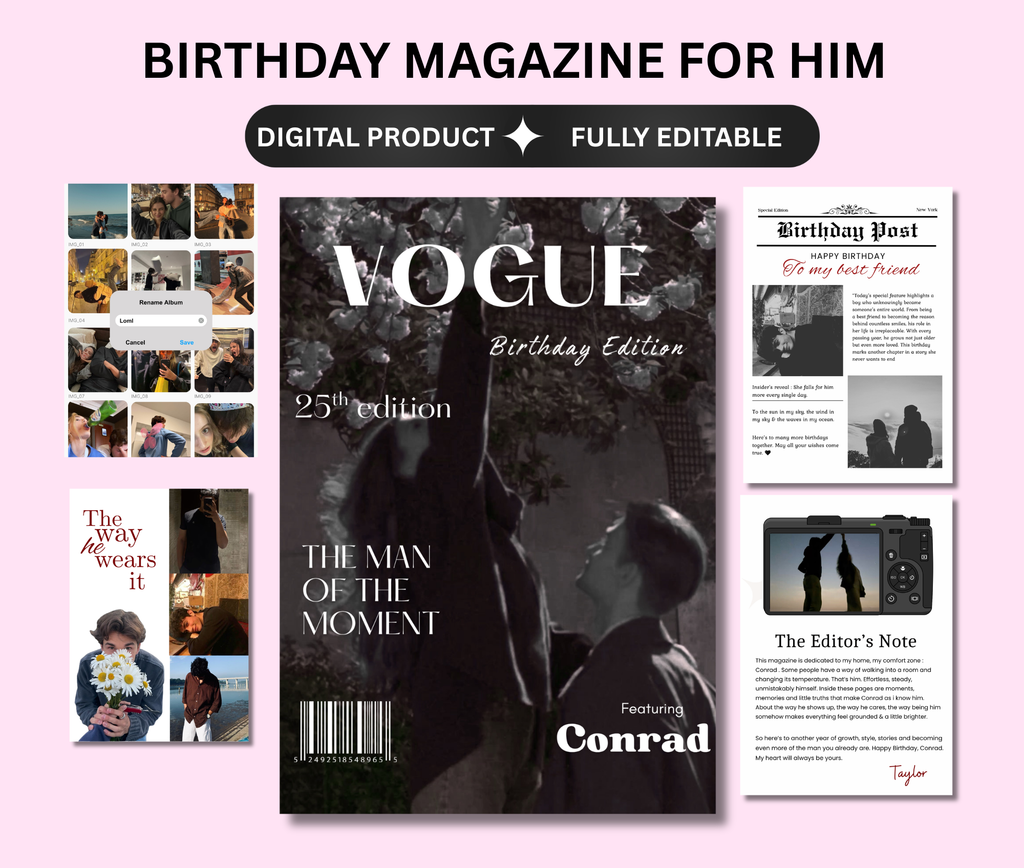 Birthday Magazine for Him - Editable Digital Templates