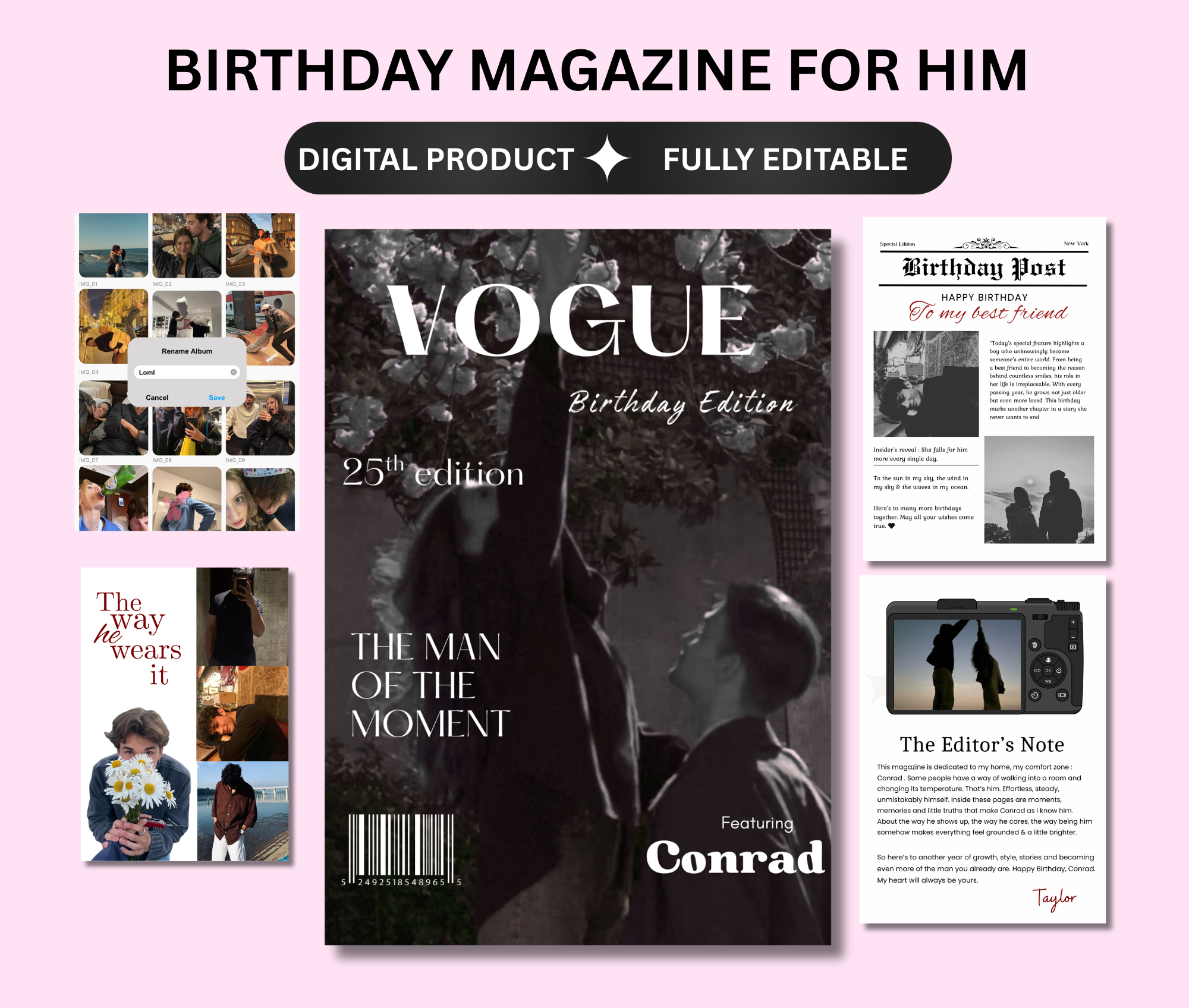 Birthday Magazine for Him - Editable Digital Templates