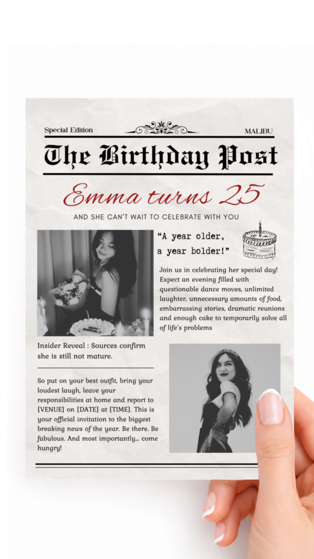 Newspaper Themed Birthday Invite Template