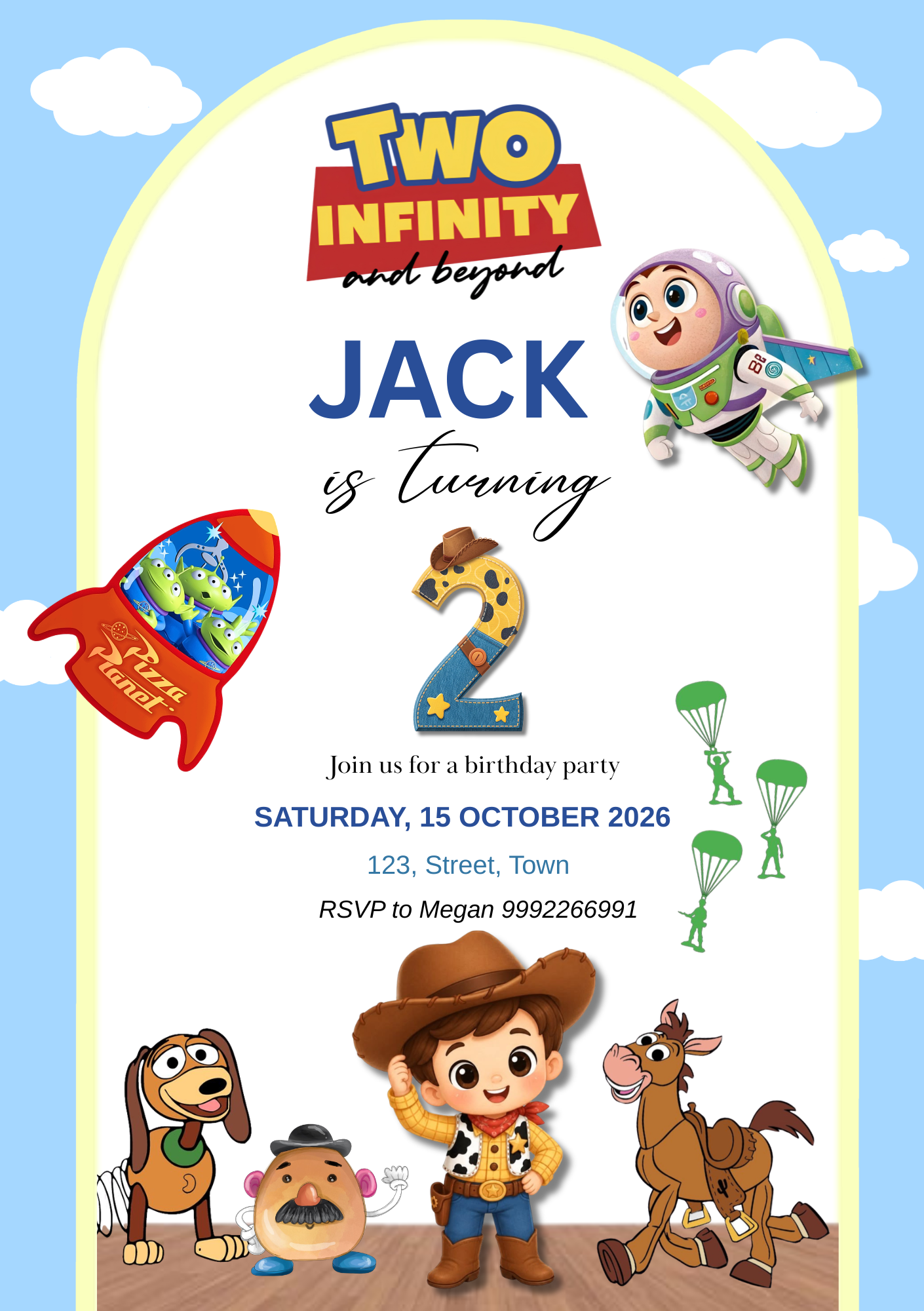 Two Infinity and Beyond Birthday Invite Template for Second Birthday