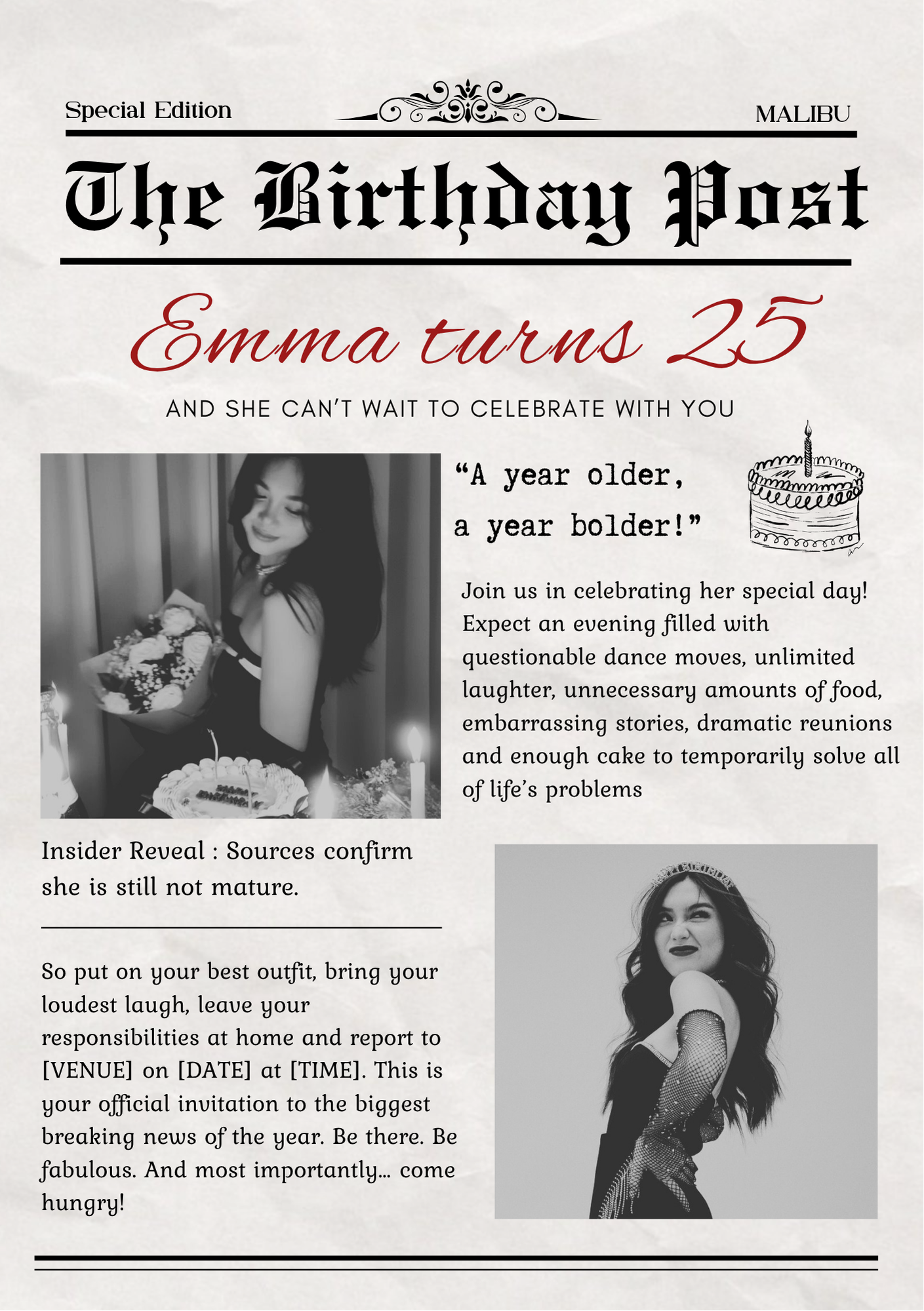 Newspaper Themed Birthday Invite Template